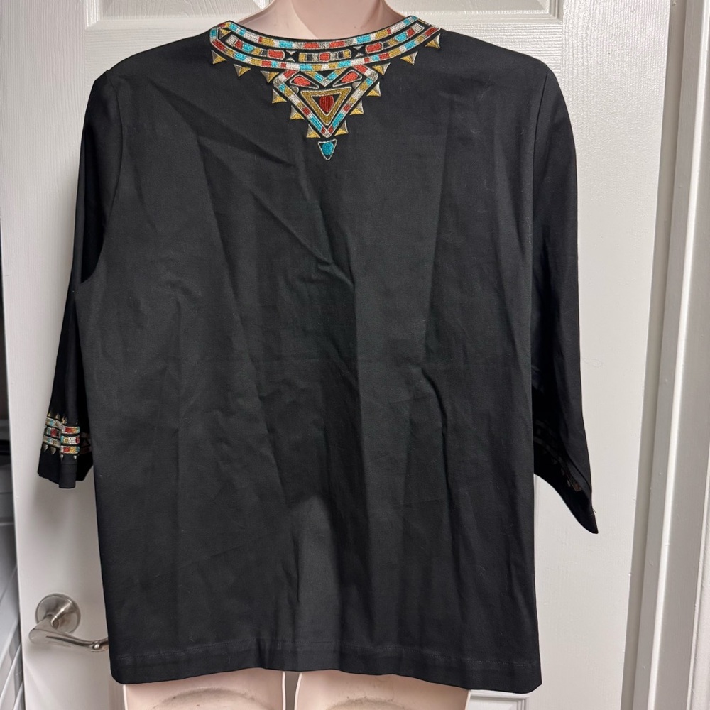 Bob Mackie Black Jacket Size 2X Wearable Art Embroidered 3/4 Sleeve SOUTHWEST - Picture 9 of 13